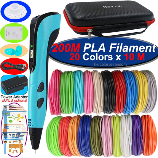 Child using 3D printing pen to create colorful 3D art.