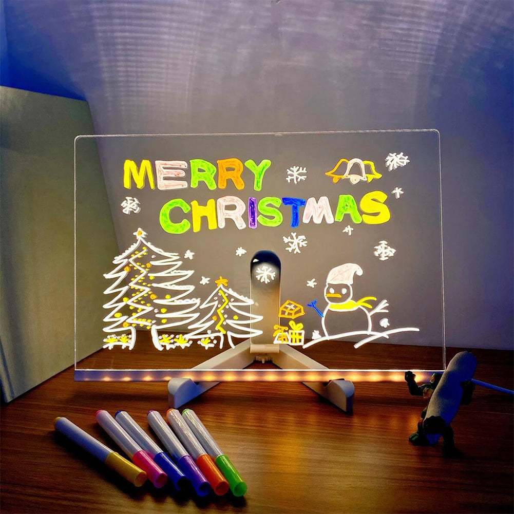 LED Letter Message Board with 7 Pens – Light-Up Erasable Neon Writing Board