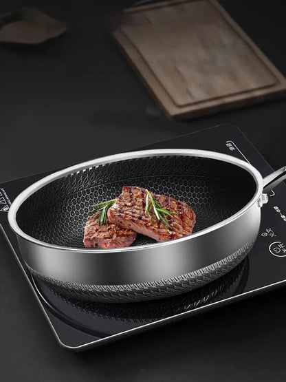 "non-stick stainless steel honeycomb frying pan"