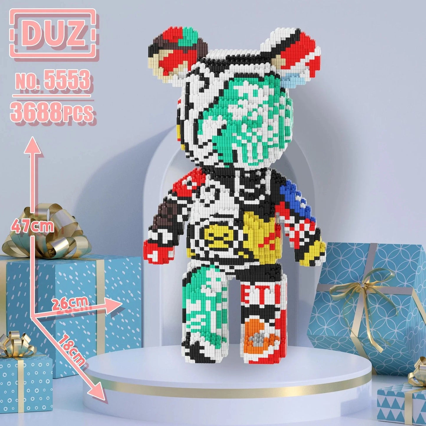 finished oversized bear block model on shelf
