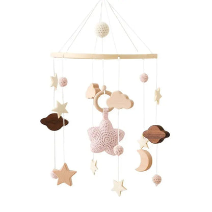 wooden baby crib mobile with musical teddy bear dolls
0