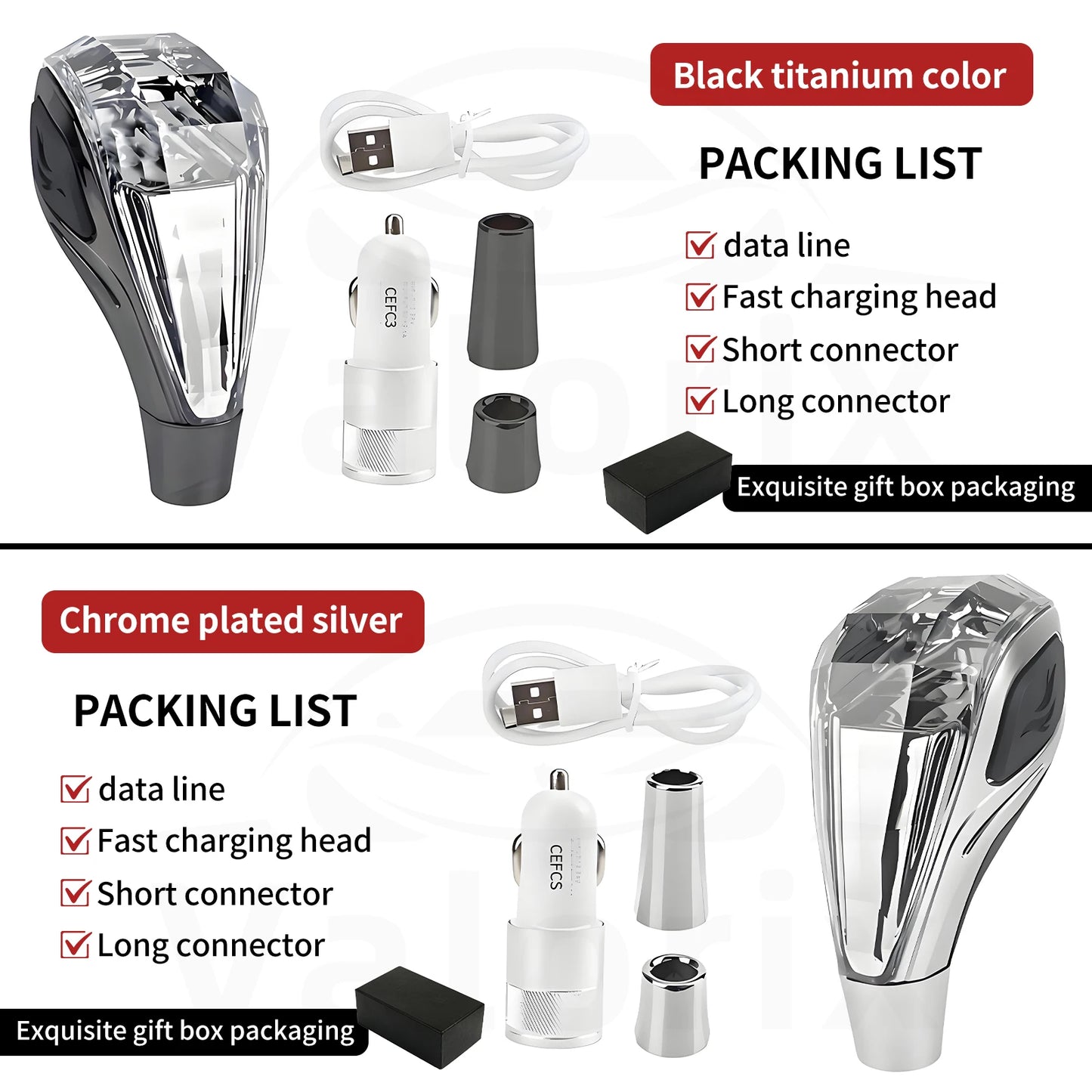 "Car gear knob with USB cable and adapters"