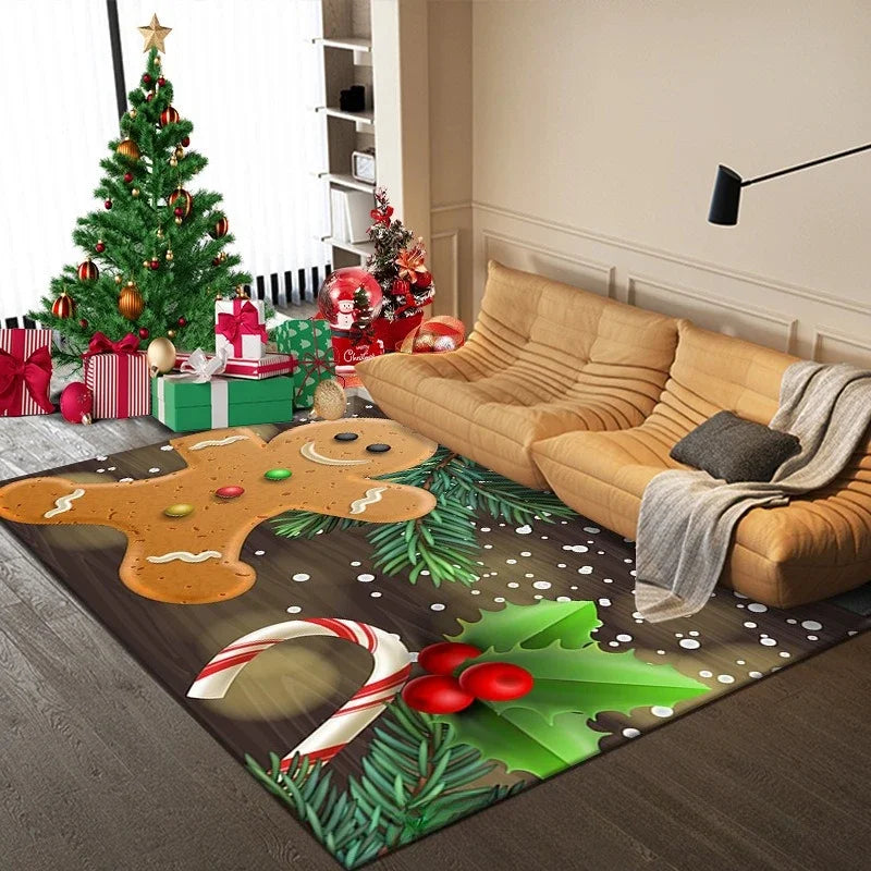 Kid’s bedroom holiday carpet with geometric Christmas pattern.