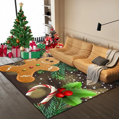 Kid’s bedroom holiday carpet with geometric Christmas pattern.