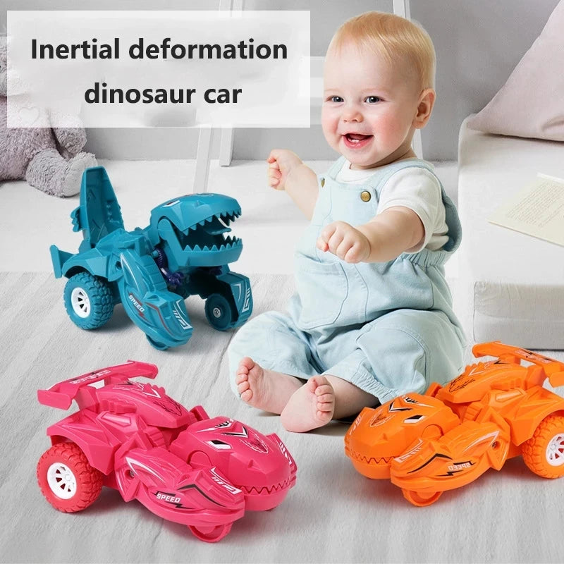 Mini car toy changing into a dinosaur automatically.