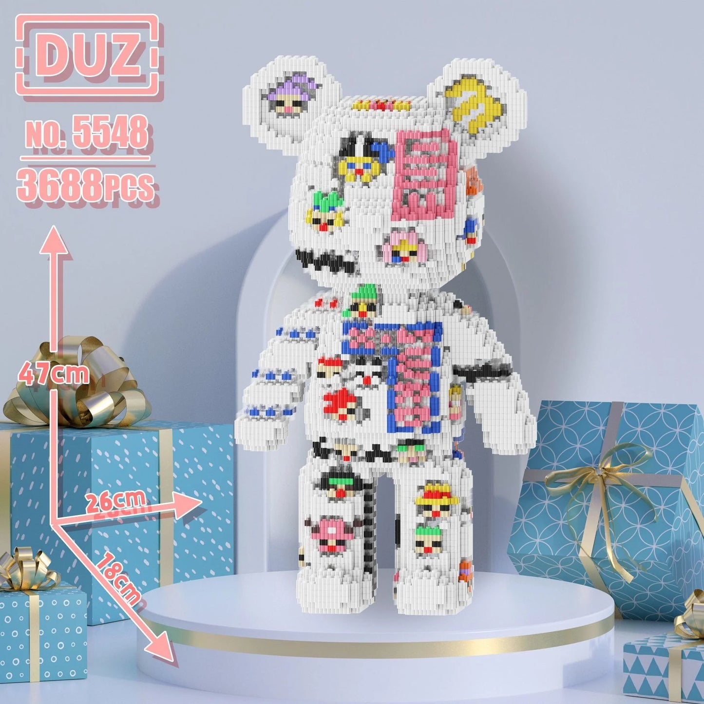 finished oversized bear block model on shelf
