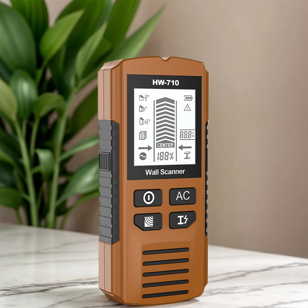 diy enthusiast using stud finder before drilling wall
2