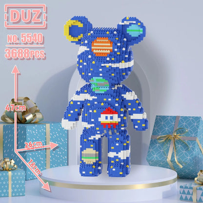 finished oversized bear block model on shelf
