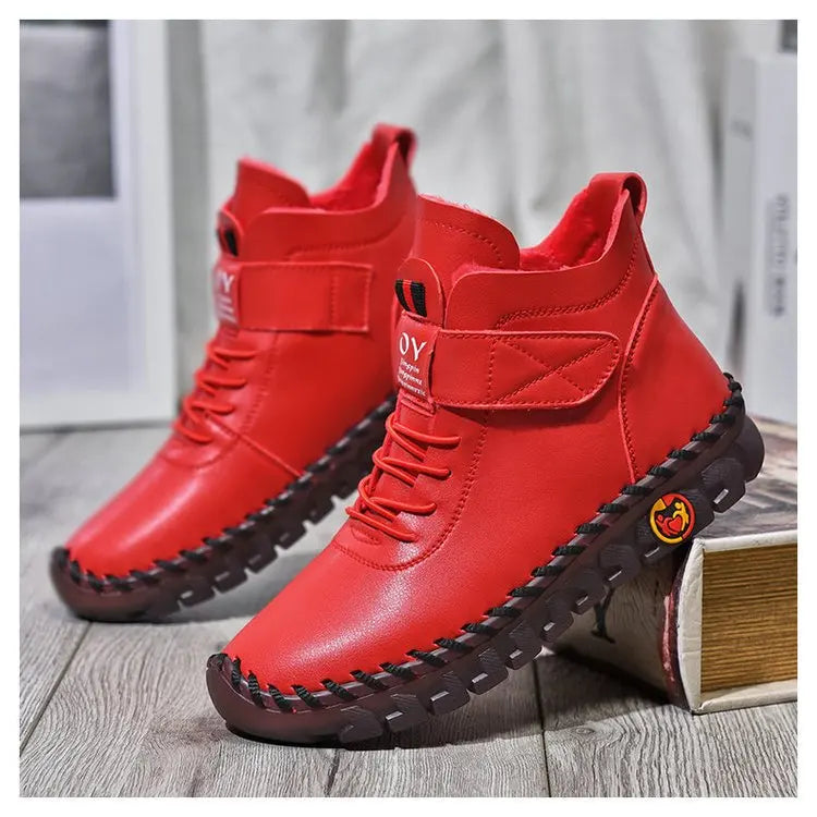 "Flat heel lace up winter boots for women plus size"