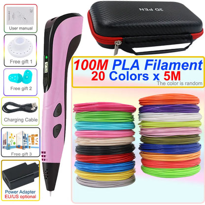 3D Printing Pen Set for Kids – LCD Display, Power Adapter & PLA Filament
