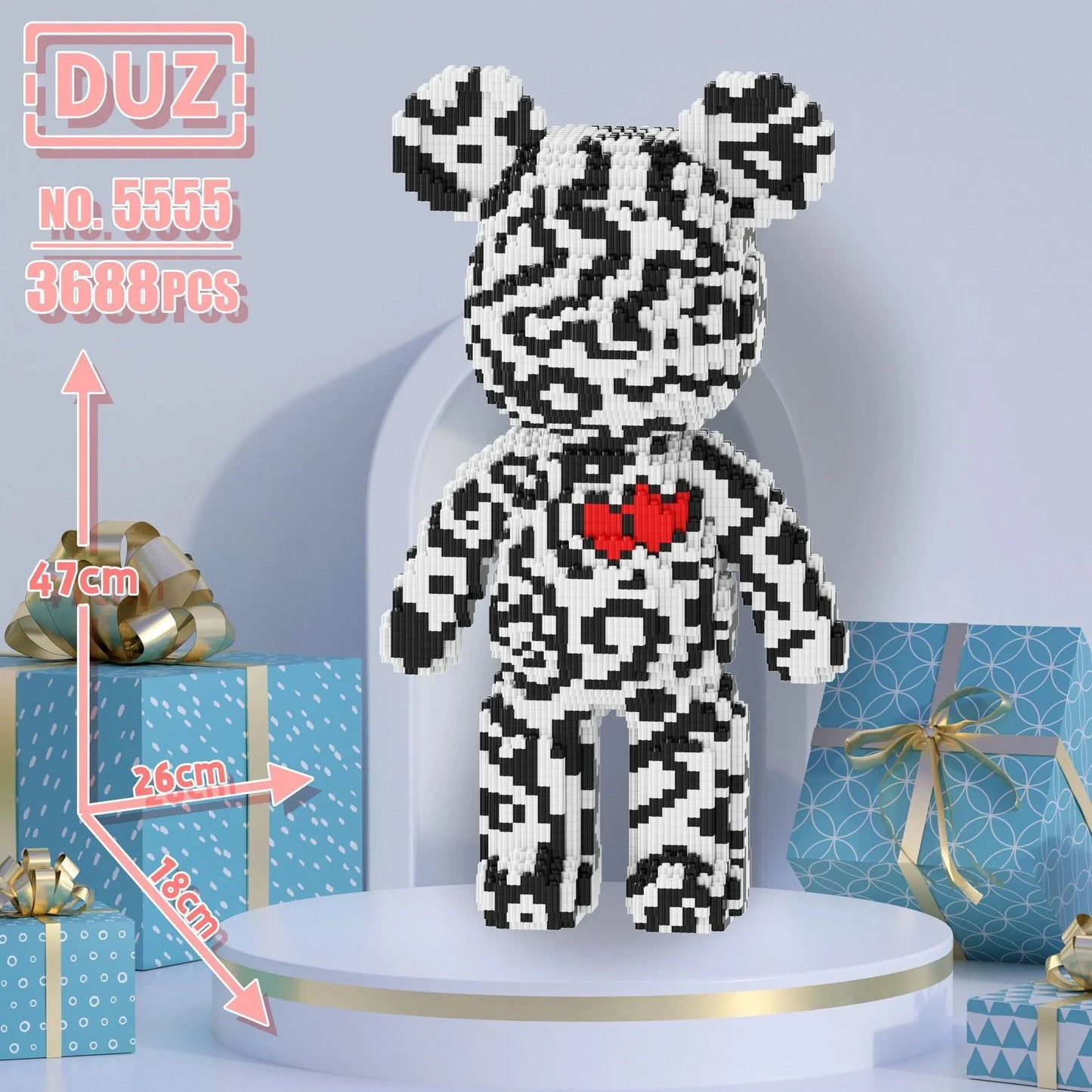 finished oversized bear block model on shelf
