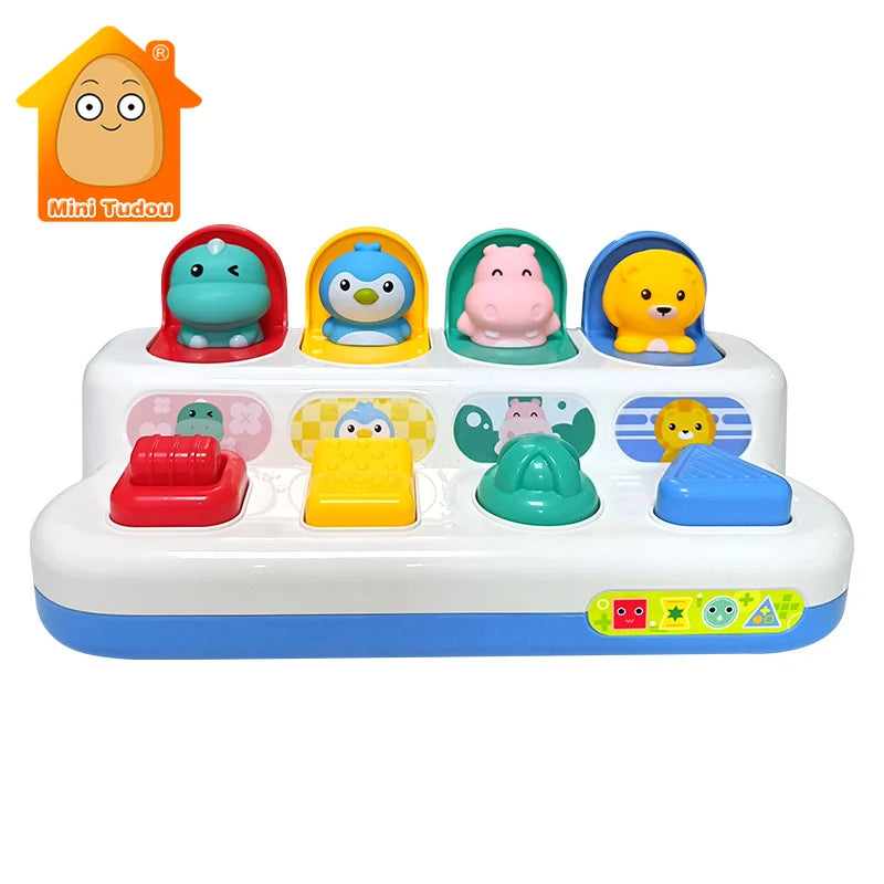 baby pop-up toy with colourful animal characters
