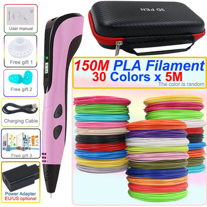 3D pen set with LCD display and power adapter.