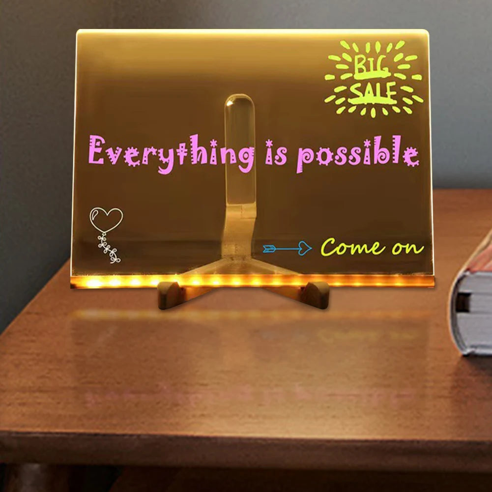 LED Letter Message Board with 7 Pens – Light-Up Erasable Neon Writing Board