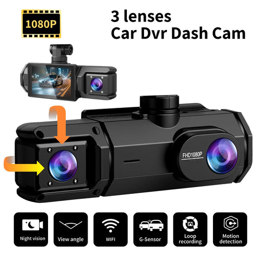 wifi 3 lens dash camera for cars with hd recording
