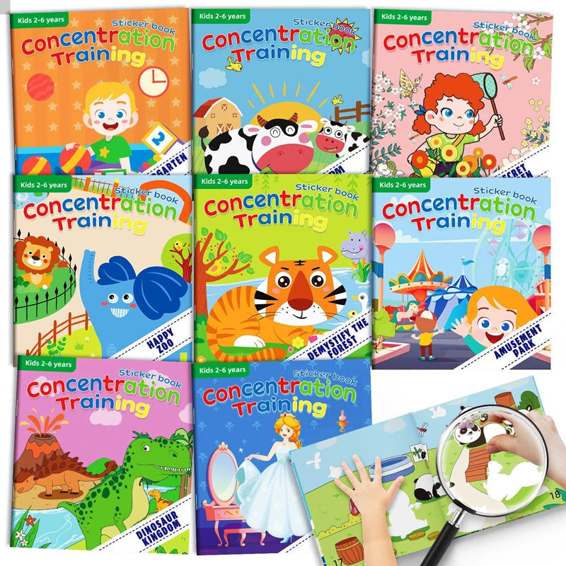 reusable sticker book with cartoon animal scenes
