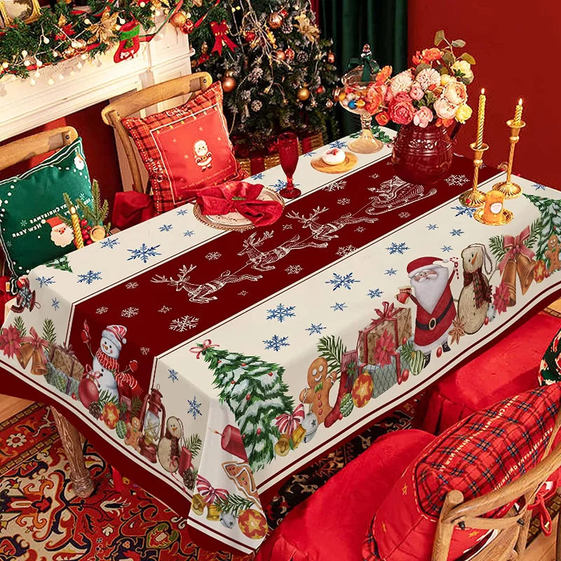 Christmas kitchen décor featuring plaid waterproof tablecloth.