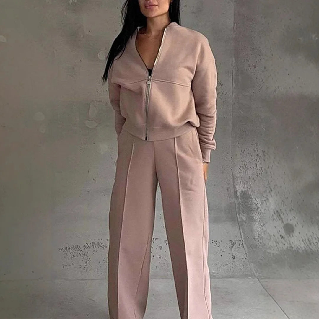 "Women’s two piece zip jacket and wide leg trousers"