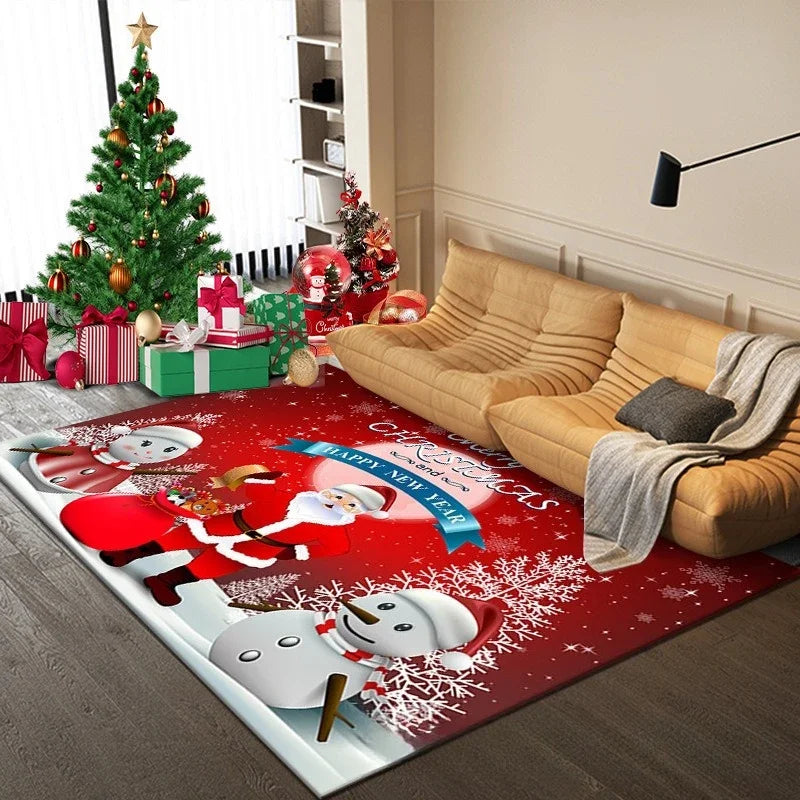 Festive floor mat enhancing Christmas room décor.