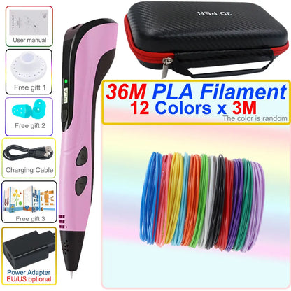 3D pen set with LCD display and power adapter.