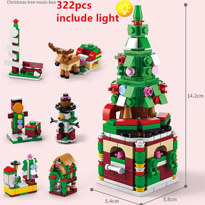 Christmas shop and street view made from small blocks.