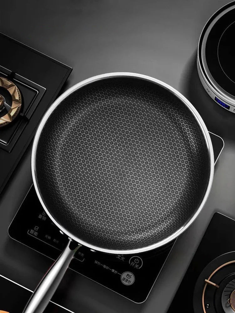 "non-stick stainless steel honeycomb frying pan"