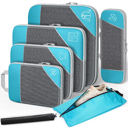 "Travel compression packing cubes set with shoe bag"