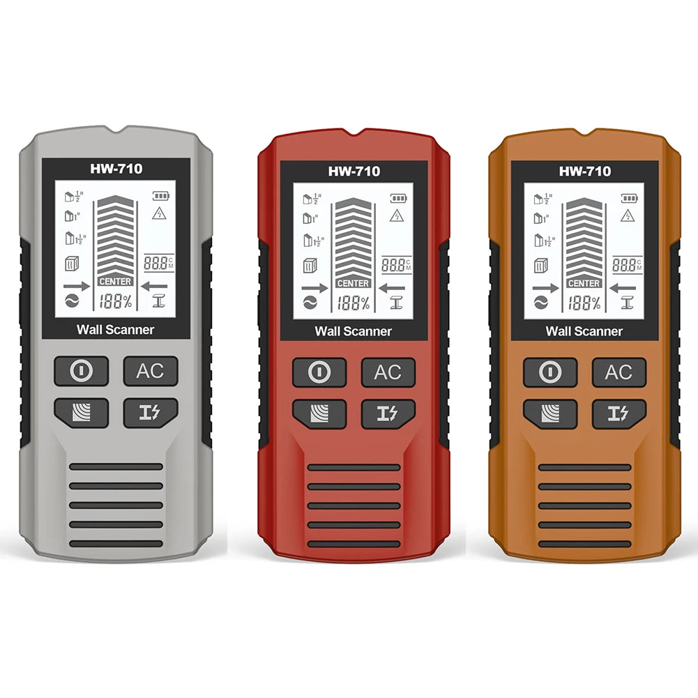 diy enthusiast using stud finder before drilling wall
3