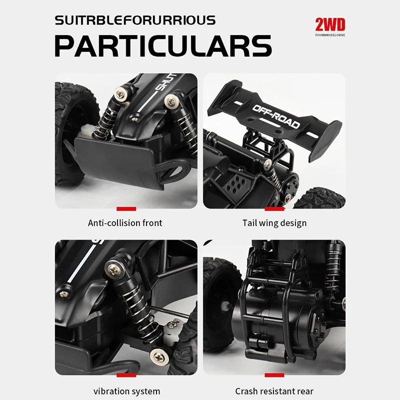 High-speed 2WD RC vehicle for boys and girls.