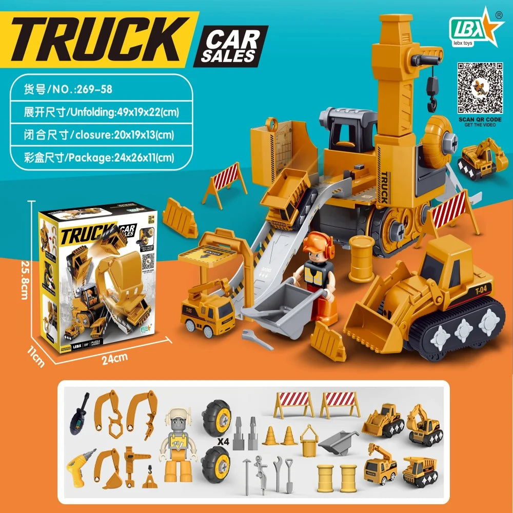 diy kids engineering vehicle toy set with electric drill
=