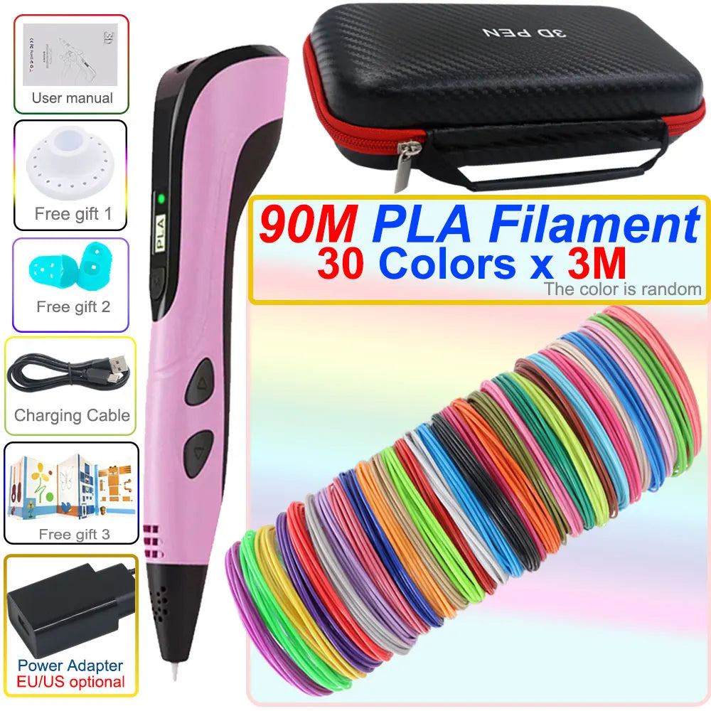 3D pen set with LCD display and power adapter.