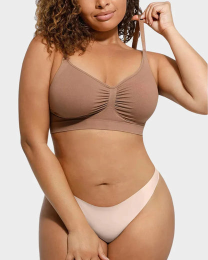 adjustable seamless bra shown in khaki colour
