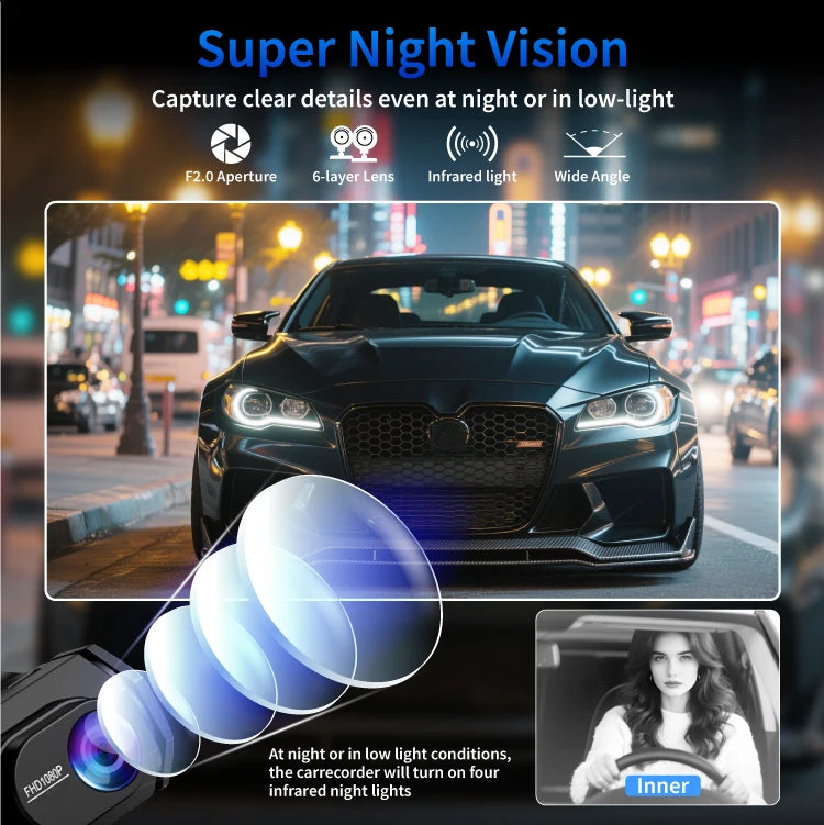 wifi 3 lens dash camera for cars with hd recording
