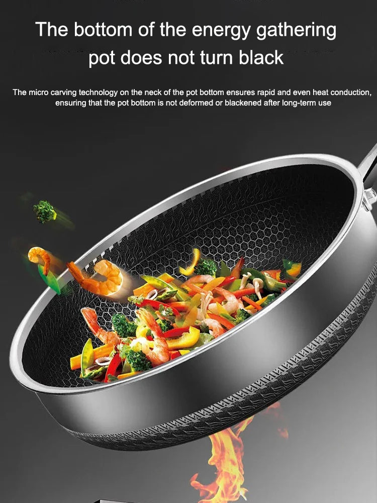 "honeycomb frying pan with ergonomic handle"