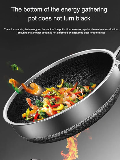 "honeycomb frying pan with ergonomic handle"