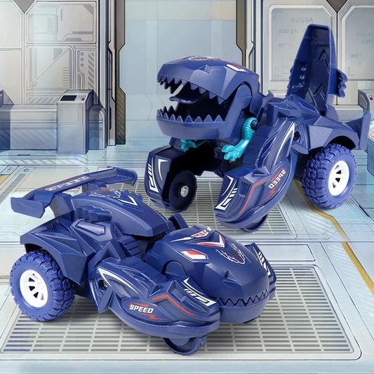 Kids playing with 2-in-1 dinosaur transformation car.