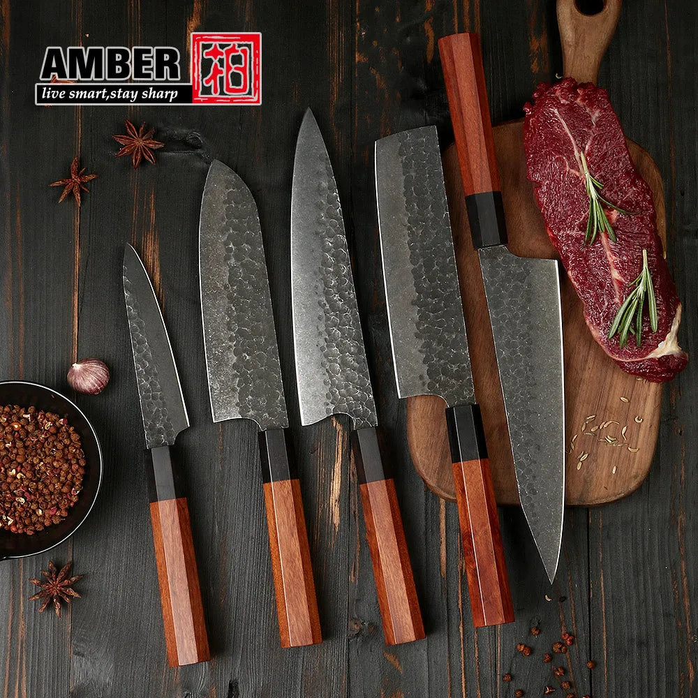 japanese forged chef knife set with ebony and rosewood handles