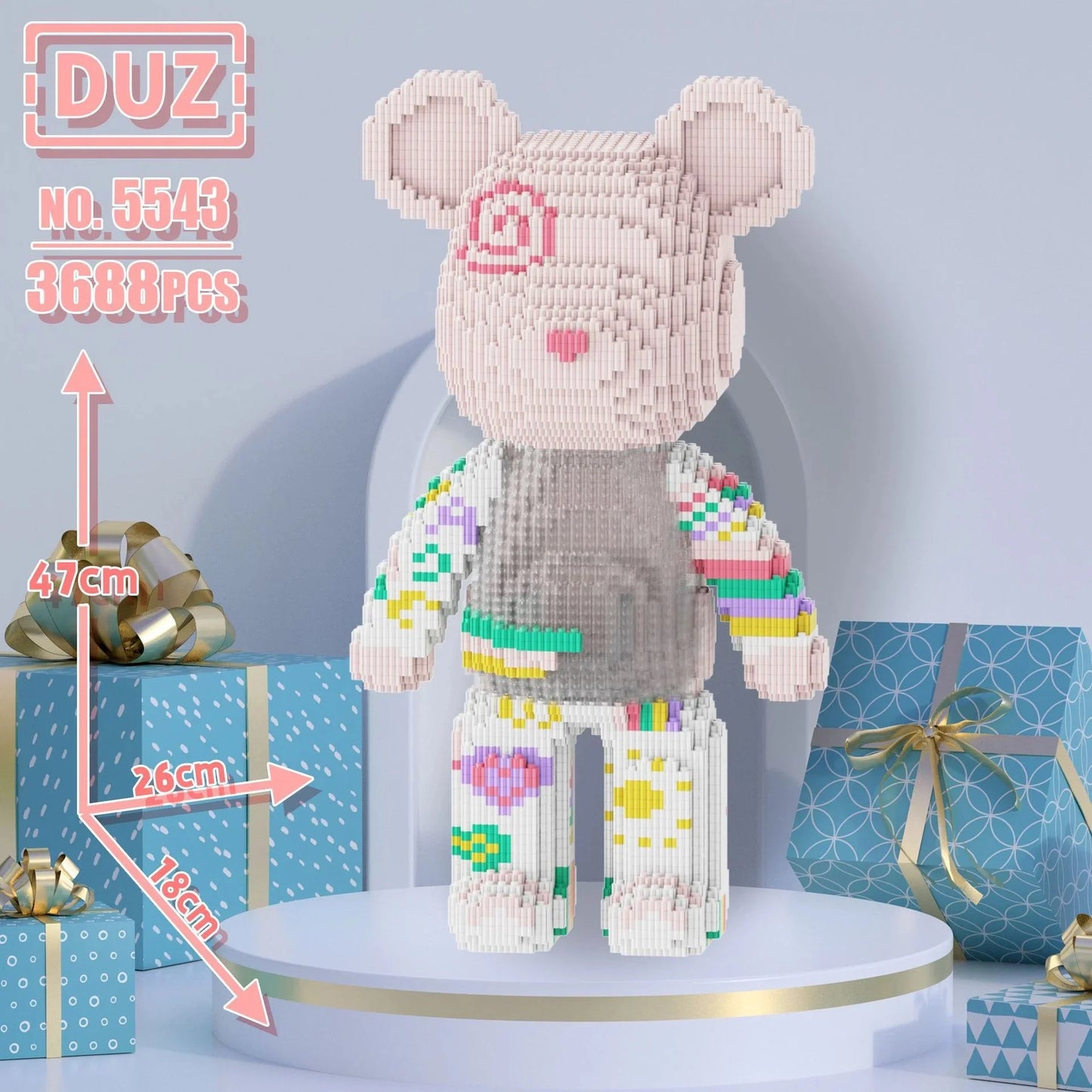 finished oversized bear block model on shelf
