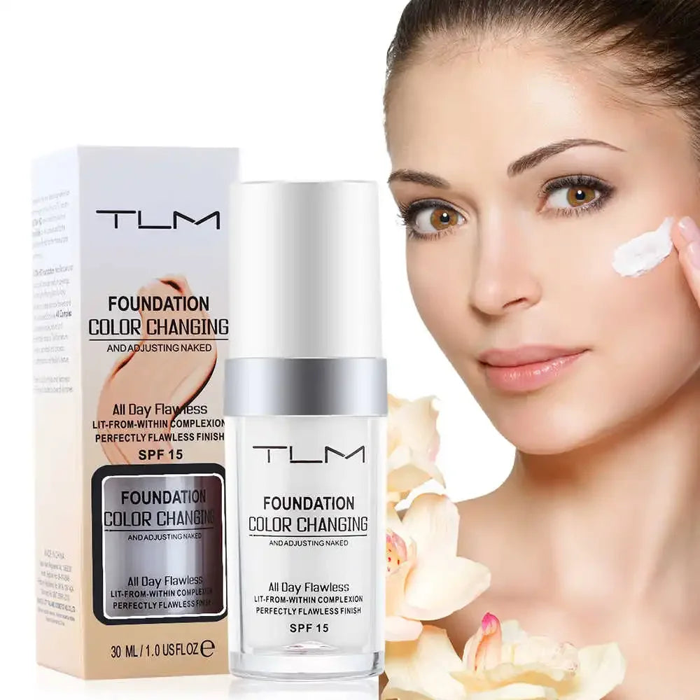 "TLM Magic Color Changing Foundation adapts to skin tone"