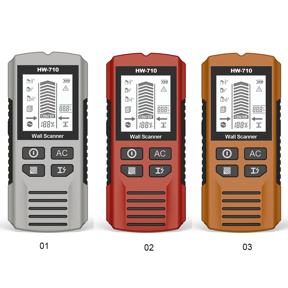 diy enthusiast using stud finder before drilling wall
4