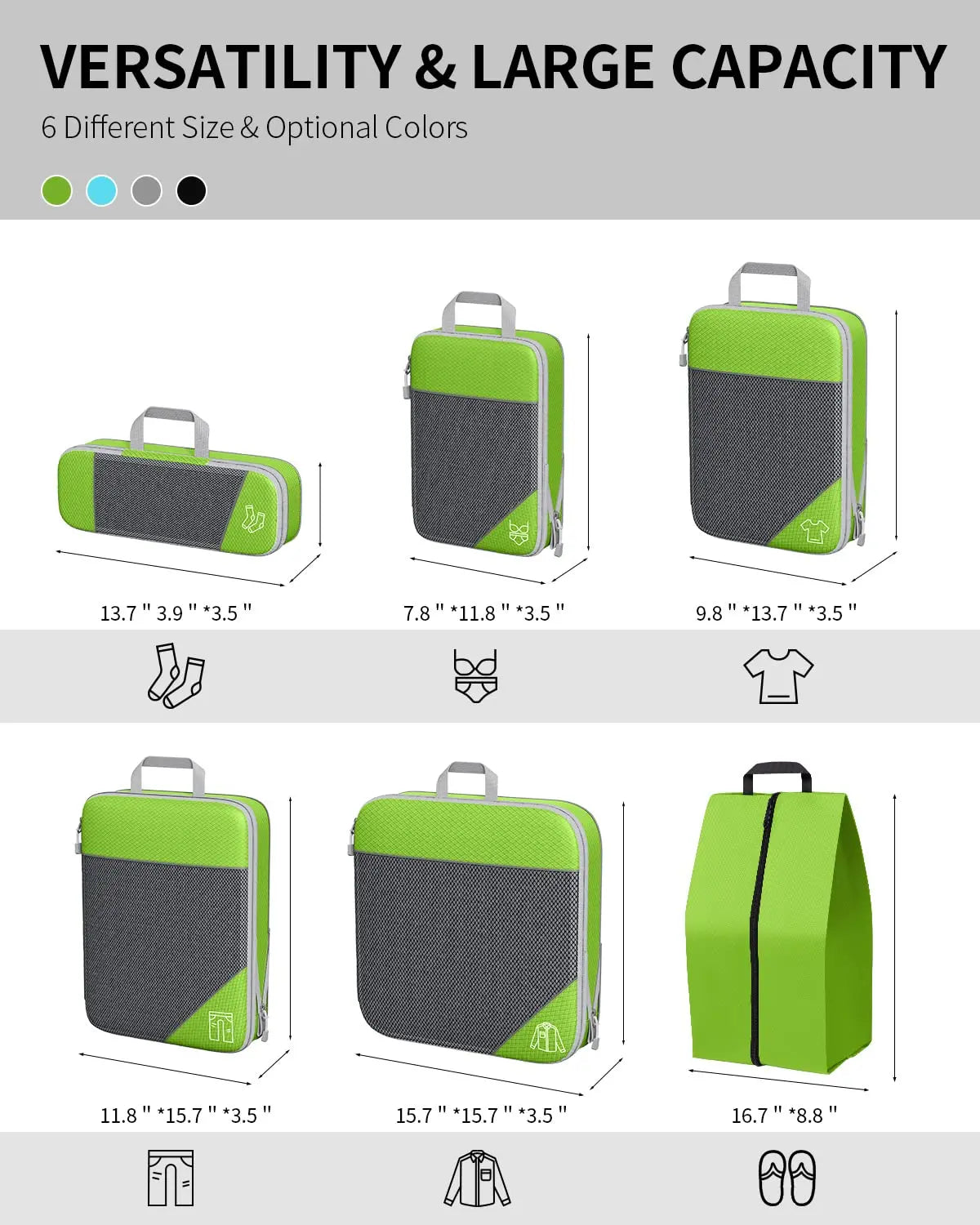 "Lightweight luggage organiser for clothes and shoes"