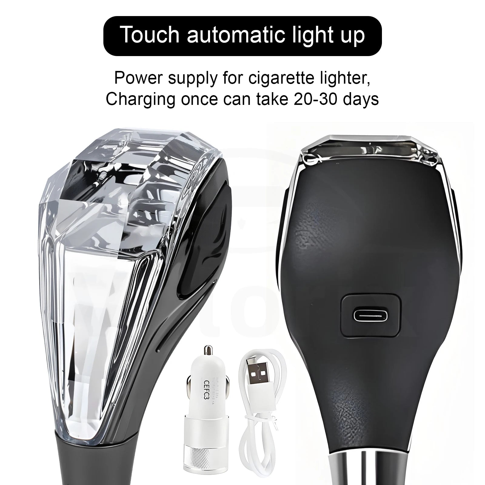 "Crystal gear shift lever stick head black silver"