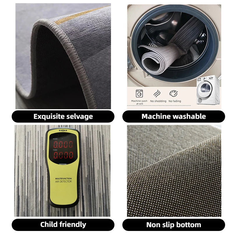 Cozy living room decorated with holiday floor carpet.