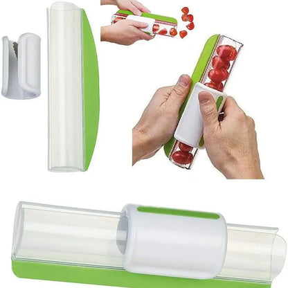 tomato cutter shown in use with salad preparation

